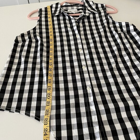 Charter Club Women's Petite Cotton Shirt 14P Black White Gingham Check Tie Front - Picture 5 of 6